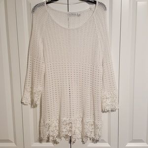 Kim Rogers white petal lace overlay tunic large